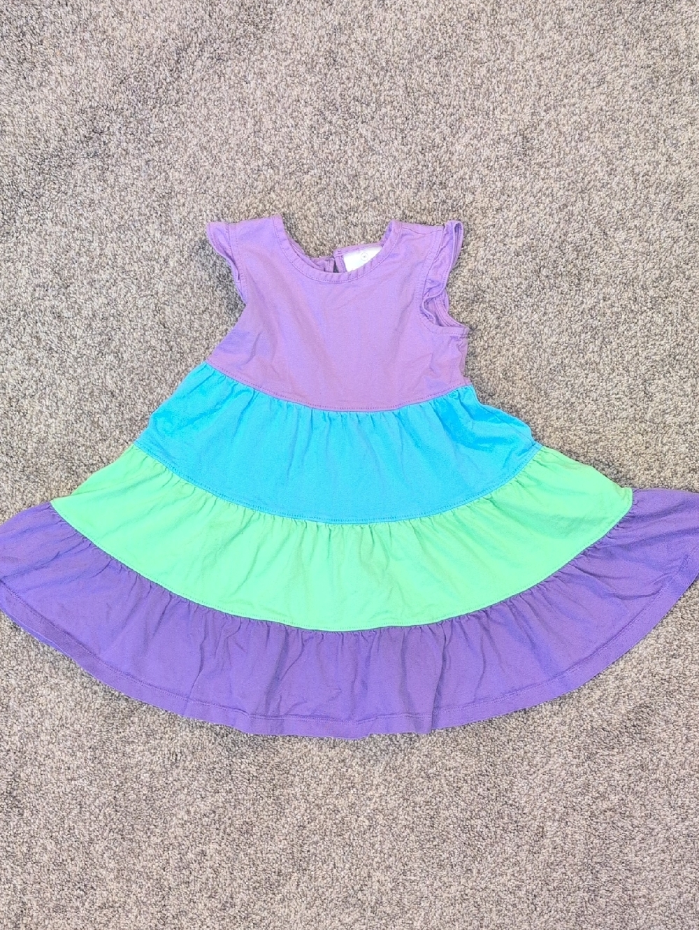 Hanna Andersson Tiered Twirl Cotton Dress in Purple, Blue And Green 3 yrs